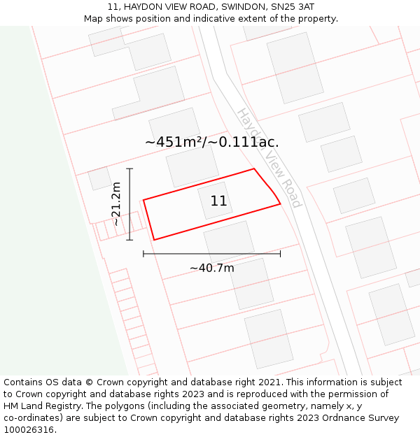 11, HAYDON VIEW ROAD, SWINDON, SN25 3AT: Plot and title map