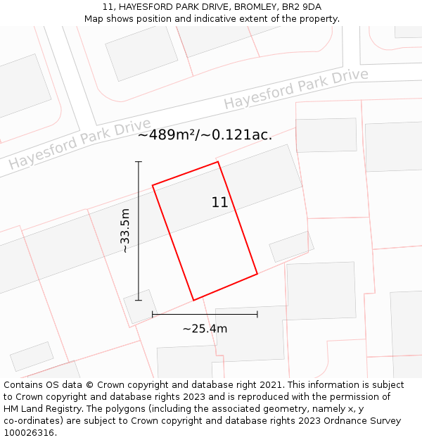 11, HAYESFORD PARK DRIVE, BROMLEY, BR2 9DA: Plot and title map