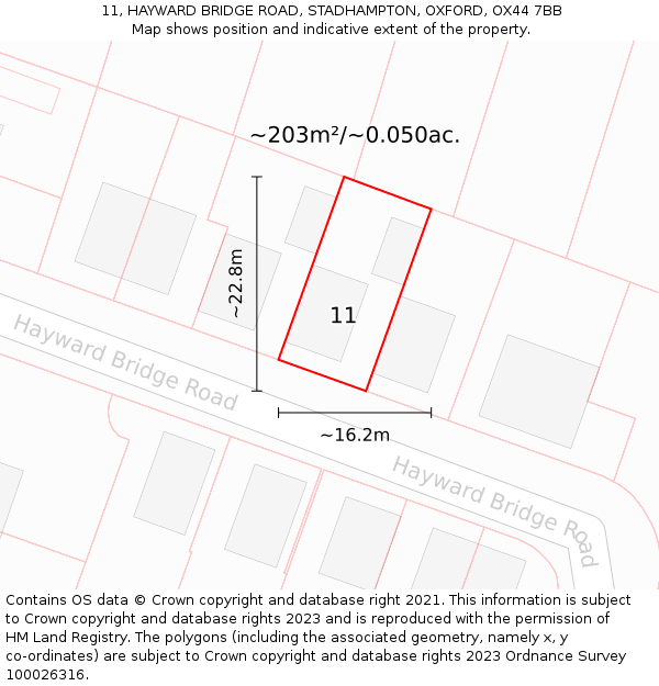 11, HAYWARD BRIDGE ROAD, STADHAMPTON, OXFORD, OX44 7BB: Plot and title map