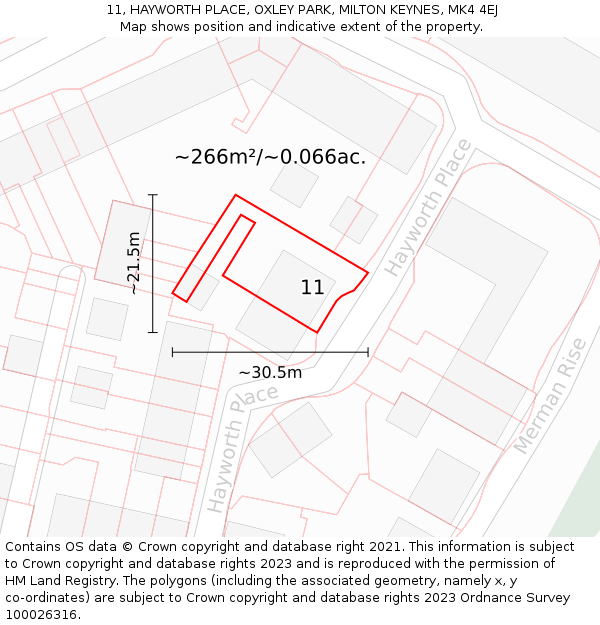 11, HAYWORTH PLACE, OXLEY PARK, MILTON KEYNES, MK4 4EJ: Plot and title map