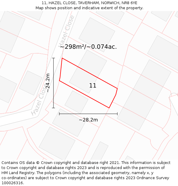 11, HAZEL CLOSE, TAVERHAM, NORWICH, NR8 6YE: Plot and title map