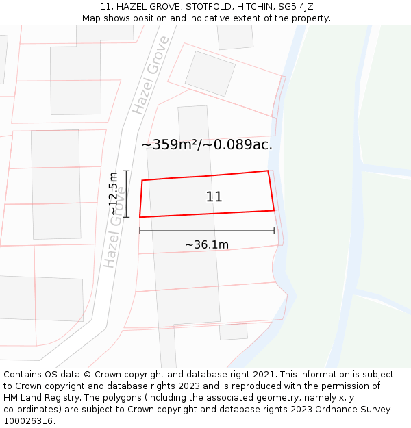 11, HAZEL GROVE, STOTFOLD, HITCHIN, SG5 4JZ: Plot and title map