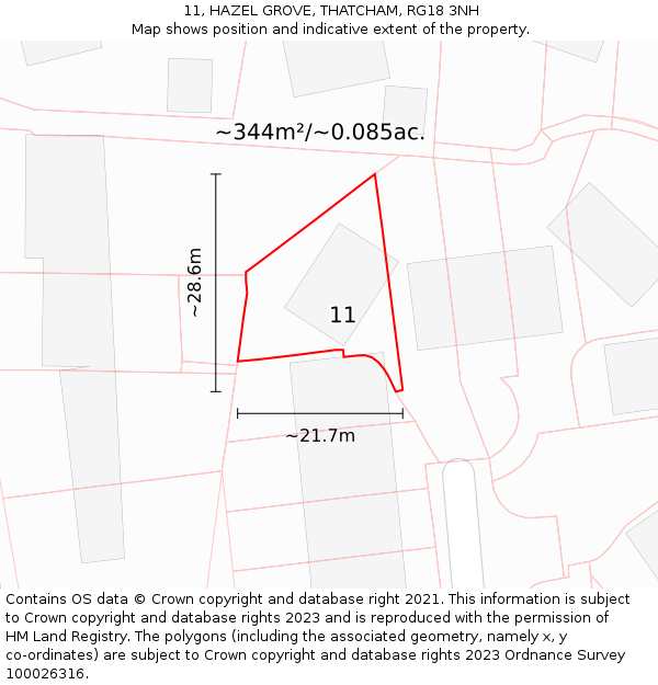 11, HAZEL GROVE, THATCHAM, RG18 3NH: Plot and title map