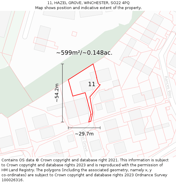 11, HAZEL GROVE, WINCHESTER, SO22 4PQ: Plot and title map