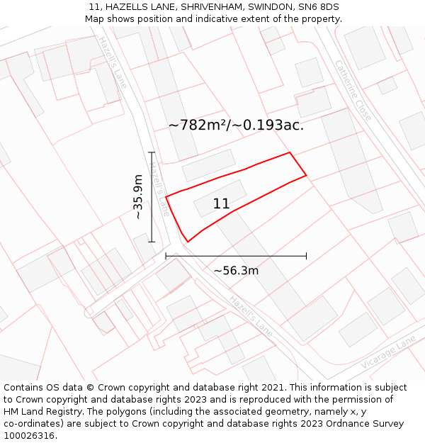 11, HAZELLS LANE, SHRIVENHAM, SWINDON, SN6 8DS: Plot and title map