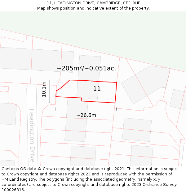 11, HEADINGTON DRIVE, CAMBRIDGE, CB1 9HE: Plot and title map