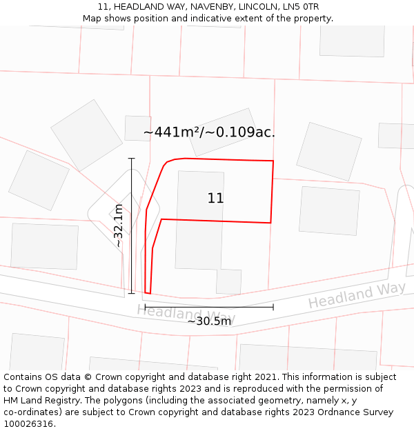 11, HEADLAND WAY, NAVENBY, LINCOLN, LN5 0TR: Plot and title map