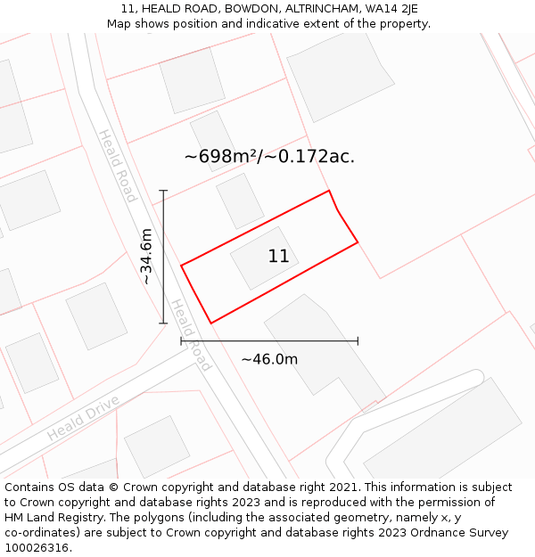 11, HEALD ROAD, BOWDON, ALTRINCHAM, WA14 2JE: Plot and title map