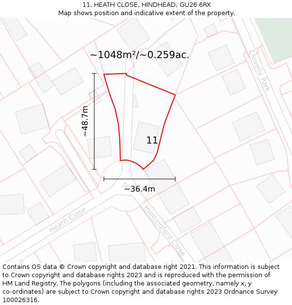 11, HEATH CLOSE, HINDHEAD, GU26 6RX: Plot and title map