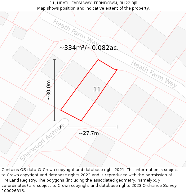 11, HEATH FARM WAY, FERNDOWN, BH22 8JR: Plot and title map