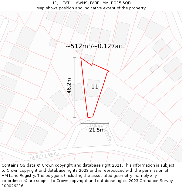 11, HEATH LAWNS, FAREHAM, PO15 5QB: Plot and title map