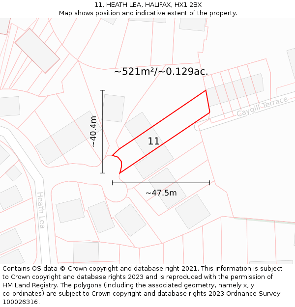 11, HEATH LEA, HALIFAX, HX1 2BX: Plot and title map