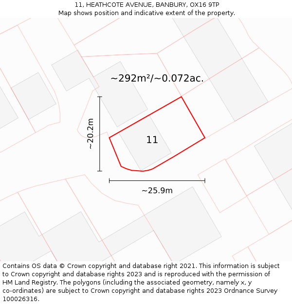 11, HEATHCOTE AVENUE, BANBURY, OX16 9TP: Plot and title map