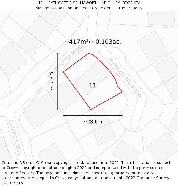 11, HEATHCOTE RISE, HAWORTH, KEIGHLEY, BD22 0TA: Plot and title map