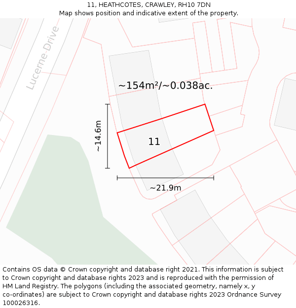 11, HEATHCOTES, CRAWLEY, RH10 7DN: Plot and title map