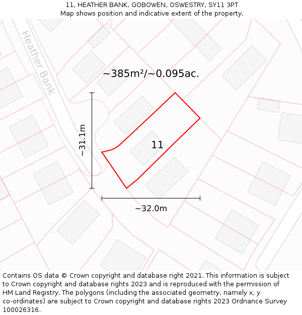 11, HEATHER BANK, GOBOWEN, OSWESTRY, SY11 3PT: Plot and title map