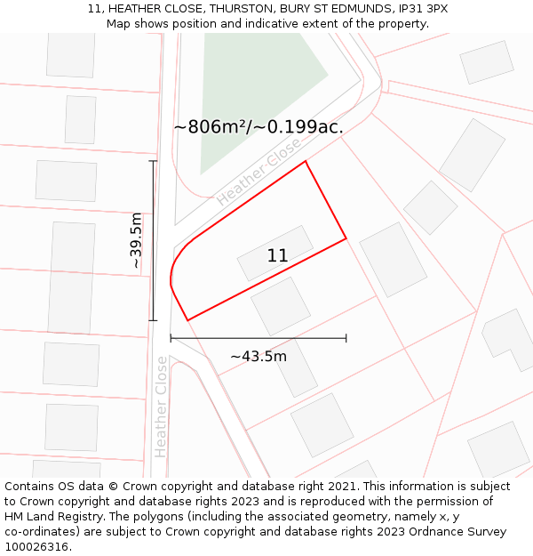 11, HEATHER CLOSE, THURSTON, BURY ST EDMUNDS, IP31 3PX: Plot and title map