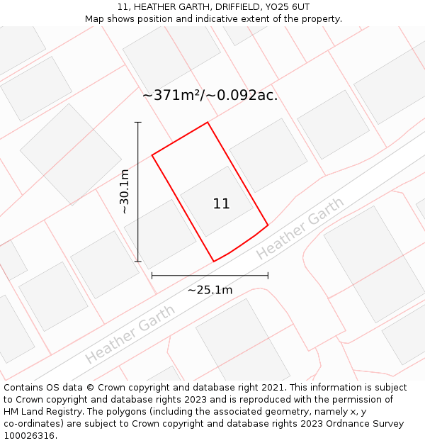 11, HEATHER GARTH, DRIFFIELD, YO25 6UT: Plot and title map