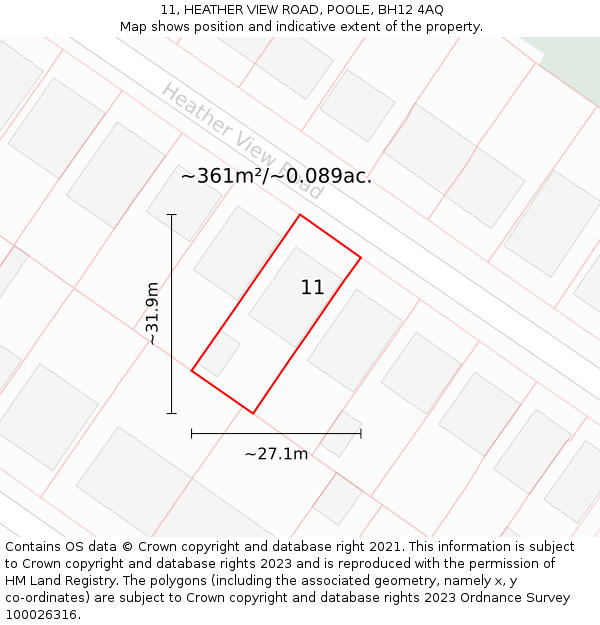 11, HEATHER VIEW ROAD, POOLE, BH12 4AQ: Plot and title map