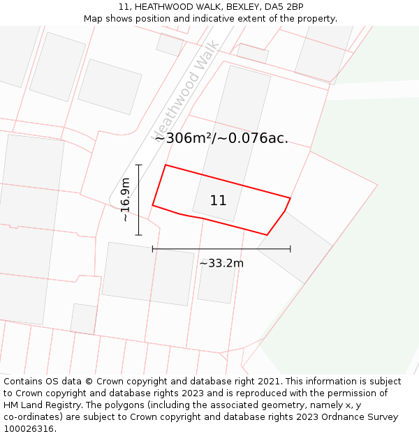 11, HEATHWOOD WALK, BEXLEY, DA5 2BP: Plot and title map