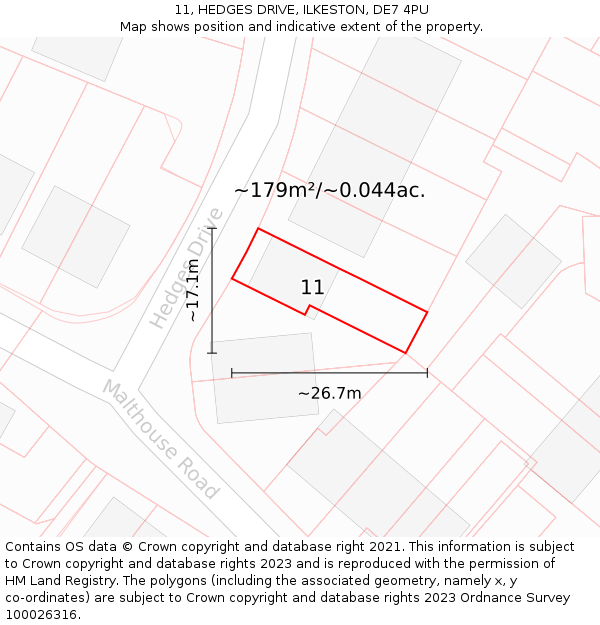 11, HEDGES DRIVE, ILKESTON, DE7 4PU: Plot and title map