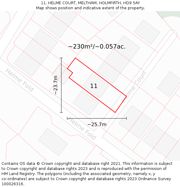 11, HELME COURT, MELTHAM, HOLMFIRTH, HD9 5AY: Plot and title map