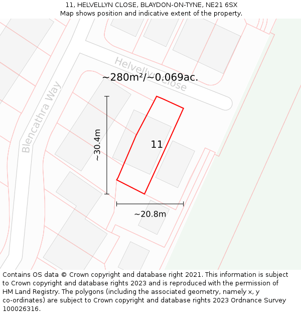 11, HELVELLYN CLOSE, BLAYDON-ON-TYNE, NE21 6SX: Plot and title map