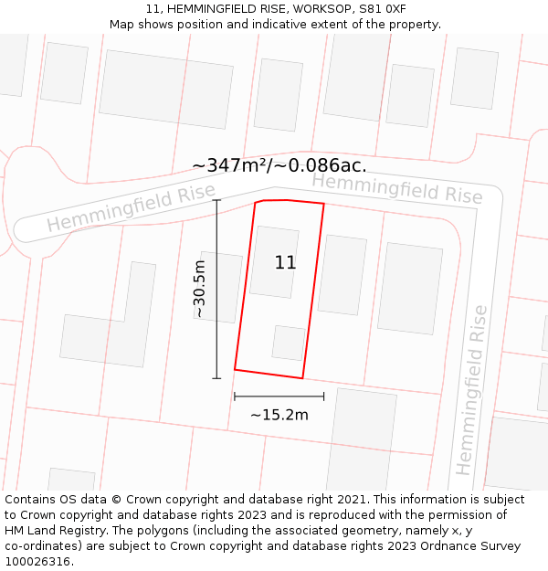11, HEMMINGFIELD RISE, WORKSOP, S81 0XF: Plot and title map