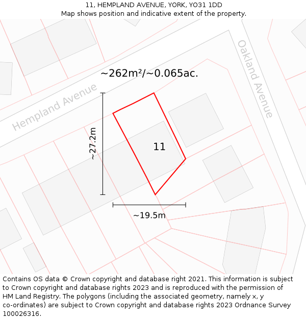 11, HEMPLAND AVENUE, YORK, YO31 1DD: Plot and title map