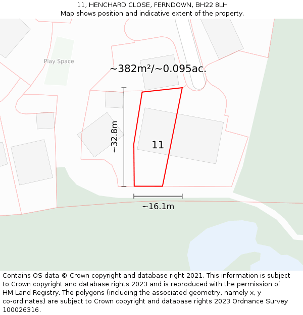 11, HENCHARD CLOSE, FERNDOWN, BH22 8LH: Plot and title map