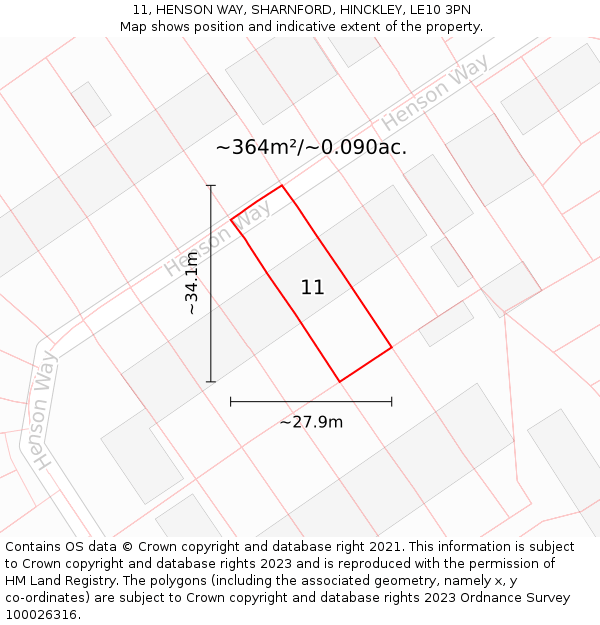 11, HENSON WAY, SHARNFORD, HINCKLEY, LE10 3PN: Plot and title map