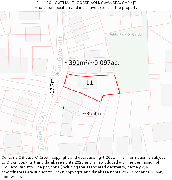 11, HEOL GWENALLT, GORSEINON, SWANSEA, SA4 4JP: Plot and title map