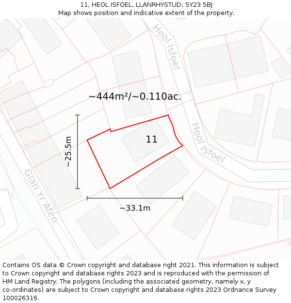 11, HEOL ISFOEL, LLANRHYSTUD, SY23 5BJ: Plot and title map