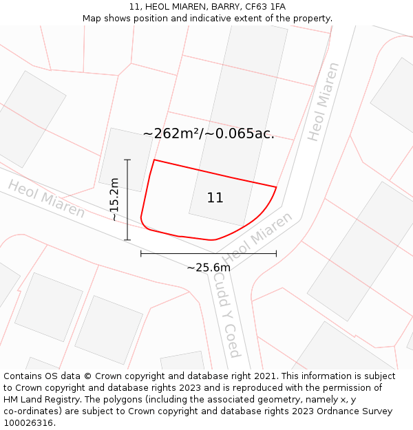 11, HEOL MIAREN, BARRY, CF63 1FA: Plot and title map