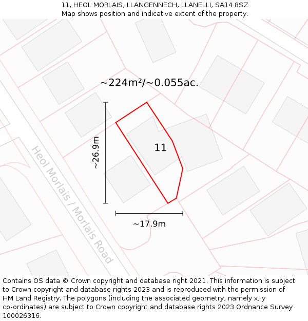 11, HEOL MORLAIS, LLANGENNECH, LLANELLI, SA14 8SZ: Plot and title map