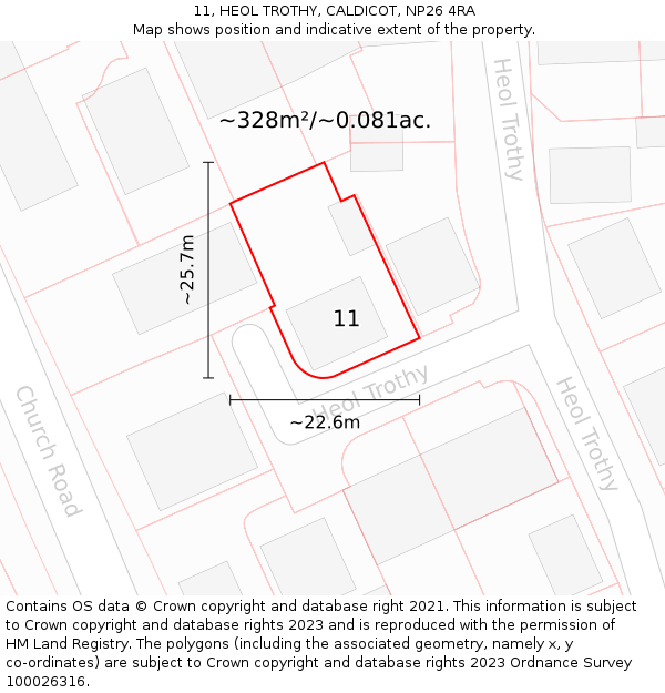 11, HEOL TROTHY, CALDICOT, NP26 4RA: Plot and title map