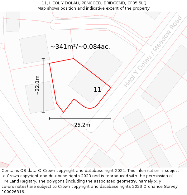 11, HEOL Y DOLAU, PENCOED, BRIDGEND, CF35 5LQ: Plot and title map