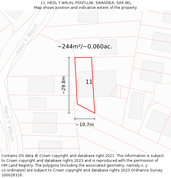 11, HEOL Y WAUN, PONTLLIW, SWANSEA, SA4 9EL: Plot and title map