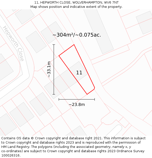 11, HEPWORTH CLOSE, WOLVERHAMPTON, WV6 7NT: Plot and title map