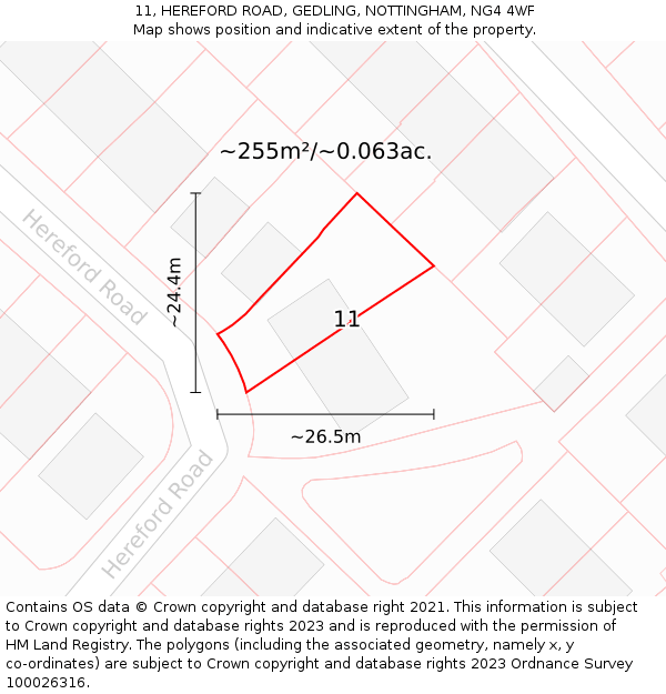 11, HEREFORD ROAD, GEDLING, NOTTINGHAM, NG4 4WF: Plot and title map