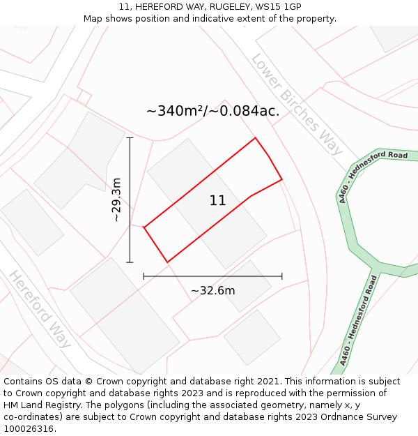 11, HEREFORD WAY, RUGELEY, WS15 1GP: Plot and title map