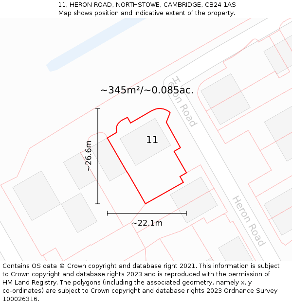 11, HERON ROAD, NORTHSTOWE, CAMBRIDGE, CB24 1AS: Plot and title map