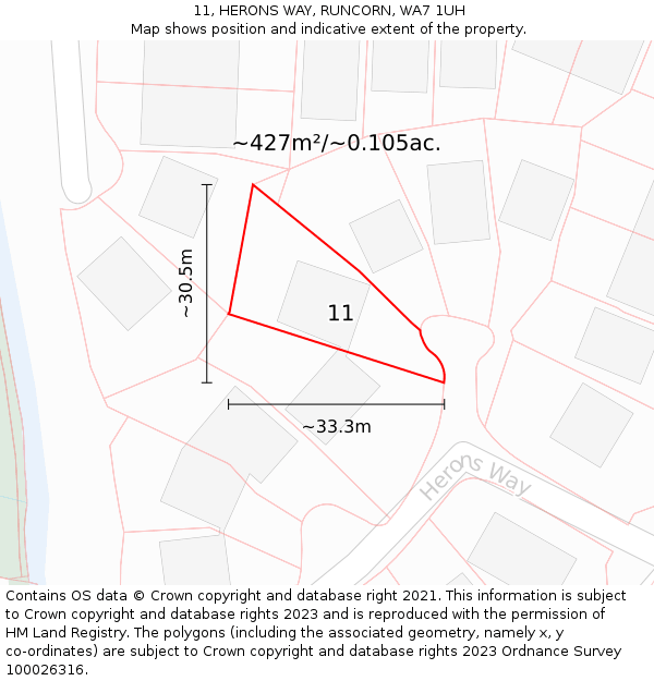 11, HERONS WAY, RUNCORN, WA7 1UH: Plot and title map