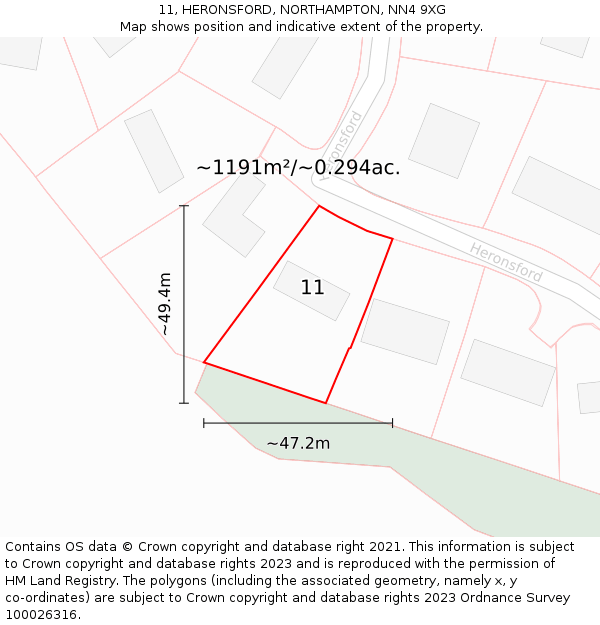 11, HERONSFORD, NORTHAMPTON, NN4 9XG: Plot and title map