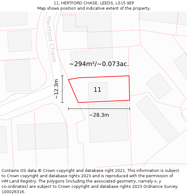 11, HERTFORD CHASE, LEEDS, LS15 9EP: Plot and title map