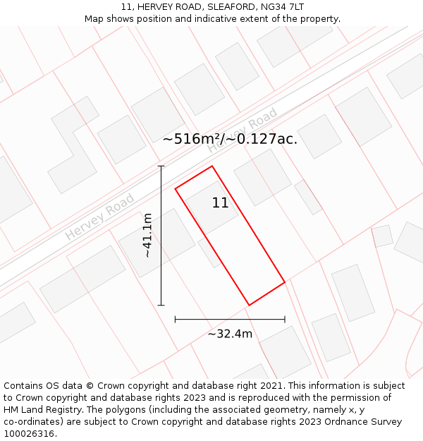 11, HERVEY ROAD, SLEAFORD, NG34 7LT: Plot and title map