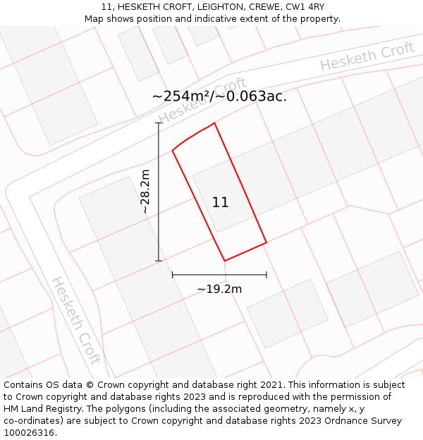 11, HESKETH CROFT, LEIGHTON, CREWE, CW1 4RY: Plot and title map