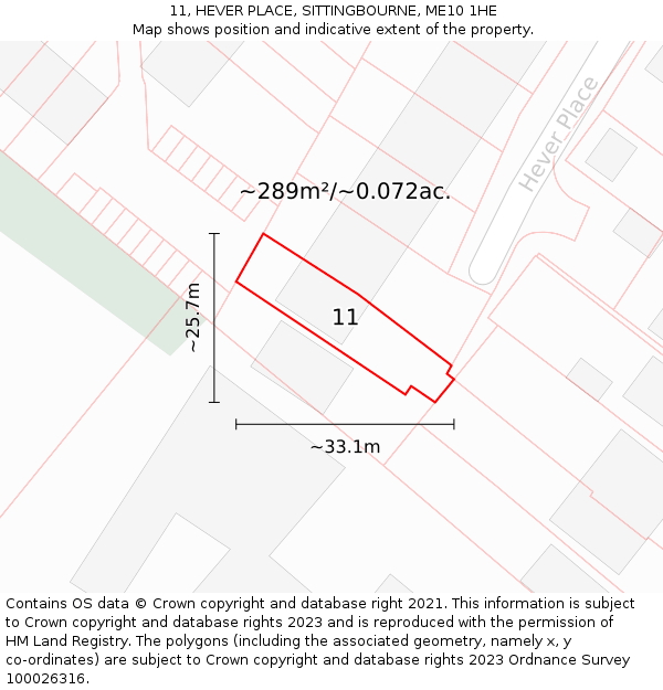 11, HEVER PLACE, SITTINGBOURNE, ME10 1HE: Plot and title map