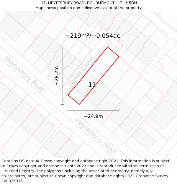 11, HEYTESBURY ROAD, BOURNEMOUTH, BH6 5BN: Plot and title map