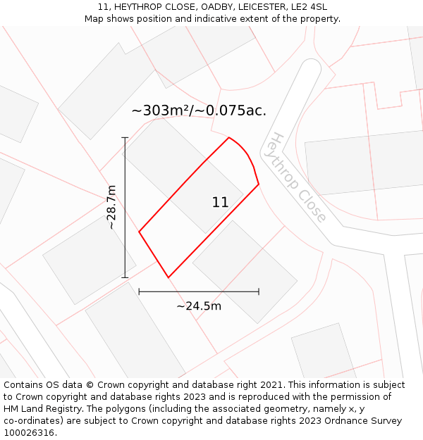 11, HEYTHROP CLOSE, OADBY, LEICESTER, LE2 4SL: Plot and title map